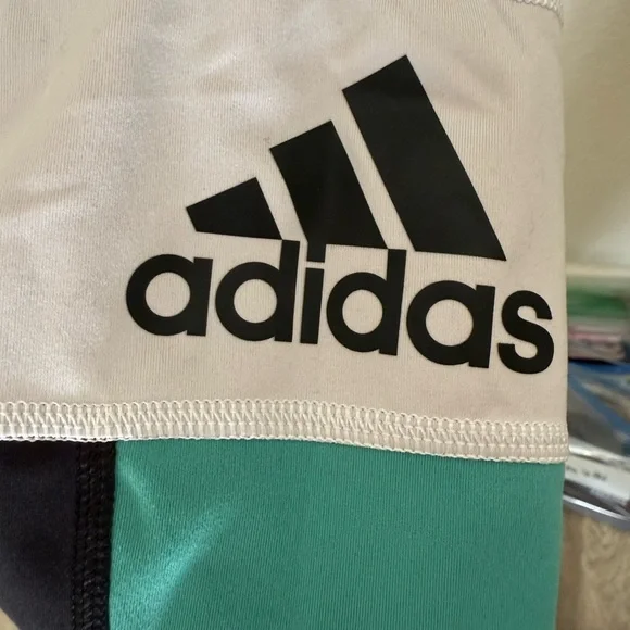 Adidas Leggings in Black and Teal with White Accents - Picture 2 of 5
